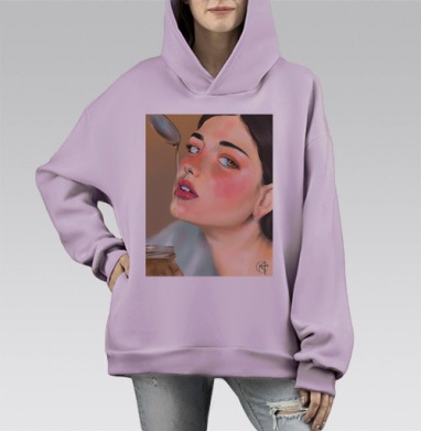 Медовая сладость женского образа для жизни сладкая как мёд, Hoodie Mono Fiolet, оверсайз, утепленная