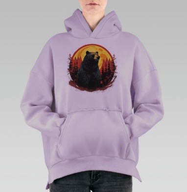 Медведь гризли, Hoodie Oversize Fiolet, утепленная