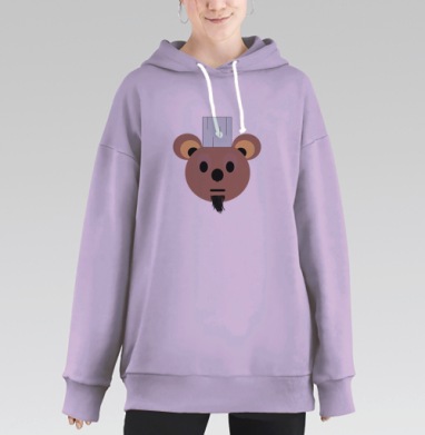 Медведь в поварском колпаке забавный образ для одежды, Hoodie Long Oversize Fiolet