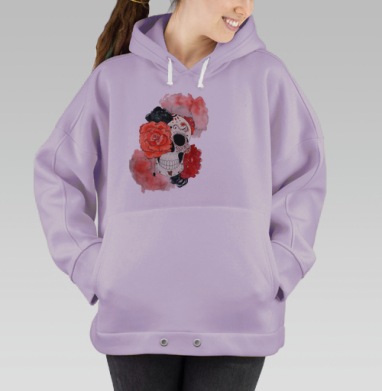 Мексиканский череп с красными розами для смелых идей, Hoodie Oversize Fiolet
