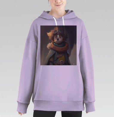 Меланхоличный герой путешественник в ретро экипировке мира животных, Hoodie Long Oversize Fiolet