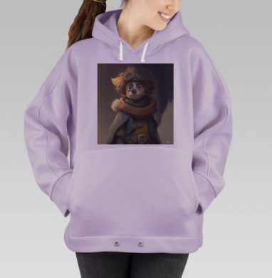 Меланхоличный герой путешественник в ретро экипировке мира животных, Hoodie Oversize Fiolet