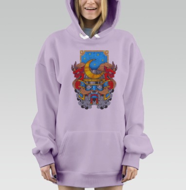 Мифологический демон самурай с ночным полумесяцем и звездами, Hoodie Mjhigh Dig Mel, Fiolet, утепленная