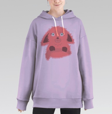 Милая лисичка с хвостиком в нежных оттенках розового, Hoodie Long Oversize Fiolet