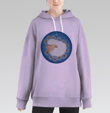 Милая овечка в круге одуванчиков светлая радостная атмосфера, Hoodie Long Oversize Fiolet