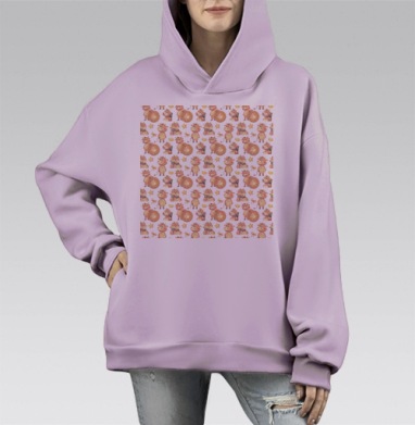 Милые бычки с монетами на черном фоне, Hoodie Mono Fiolet, оверсайз, утепленная