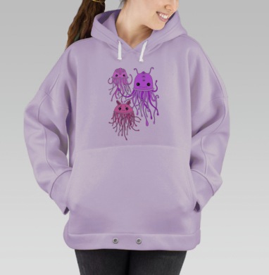 Милые морские медузы в розовом и фиолетовом цвете живут вместе, Hoodie Oversize Fiolet