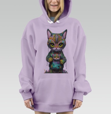 Милый котенок в стрит арте, Hoodie Mjhigh Dig Mel, Fiolet, утепленная