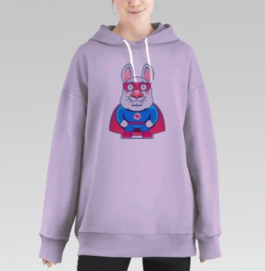 Милый кролик супергерой в ярком костюме, Hoodie Long Oversize Fiolet