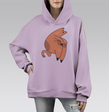 Милый ленивый кот выражение отдыхающие животные, Hoodie Mono Fiolet, оверсайз, утепленная