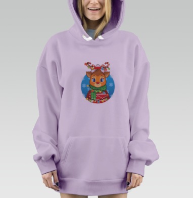 Милый олень с гирляндой радостное зимнее настроение, Hoodie Mjhigh Dig Mel, Fiolet, утепленная