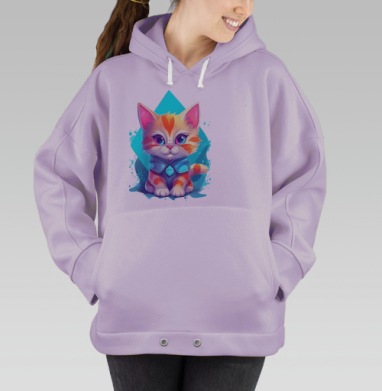 Милый рыжий котенок в синем костюме для детей, Hoodie Oversize Fiolet