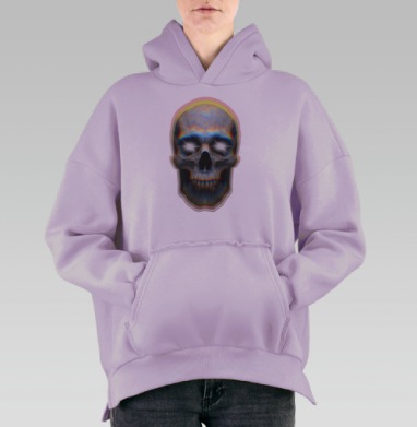 Мистический Череп Светящиеся Глаза Радужный Оттенки, Hoodie Oversize Fiolet, утепленная