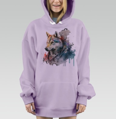 Могущественный волк в акварельных тонах с королевским ошейником плечи, Hoodie Mjhigh Dig Mel, Fiolet, утепленная