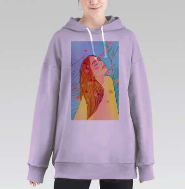 Момент гармонии молодая девушка с сакурой на фоне нежности, Hoodie Long Oversize Fiolet