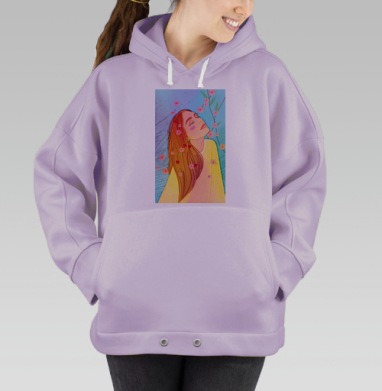 Момент гармонии молодая девушка с сакурой на фоне нежности, Hoodie Oversize Fiolet