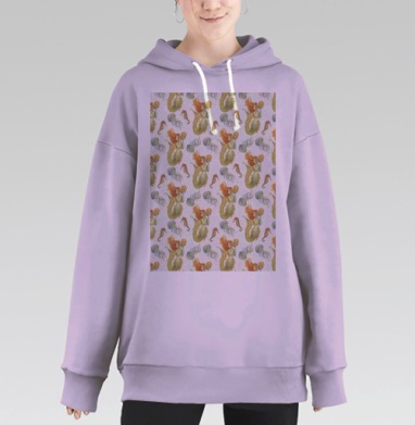 Морские русалки медузы и коньки под водой, Hoodie Long Oversize Fiolet