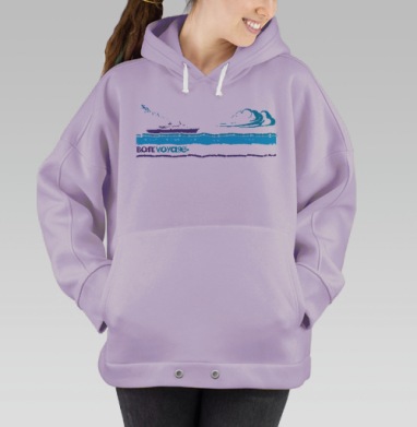 Морское путешествие с кораблем и надписью Bon Voyage Счастливого пути, Hoodie Oversize Fiolet