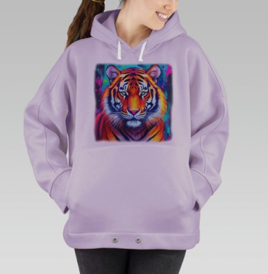 Мощный оранжевый тигр в ярких неоновых оттенках, Hoodie Oversize Fiolet