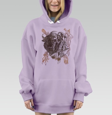 Мужчина в индейском наряде бизон традиции духи, Hoodie Mjhigh Dig Mel, Fiolet, утепленная