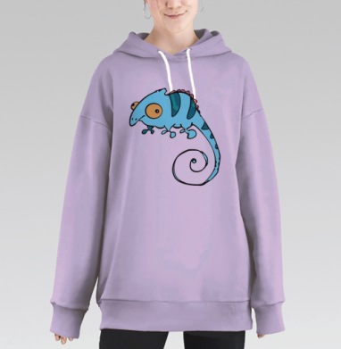 Мультяшный голубой хамелеон весело играющий, Hoodie Long Oversize Fiolet