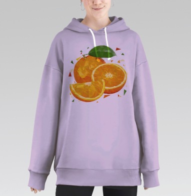 Насыщенный апельсин в стиле low poly из треугольников на черном фоне, Hoodie Long Oversize Fiolet