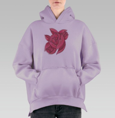 Нежная розовая роза в сиянии нежные розовые, Hoodie Oversize Fiolet, утепленная