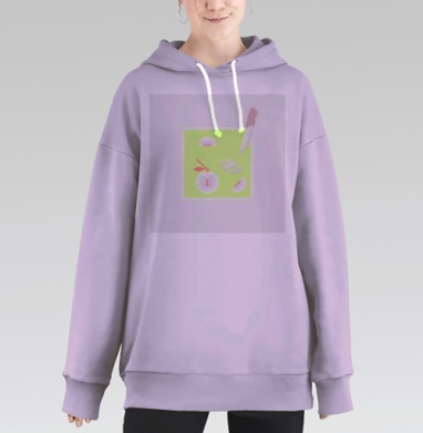 Нежные абстрактные яблоки светло зеленом фоне, Hoodie Long Oversize Fiolet