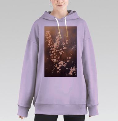 Нежные белые цветы на ветках с тёплыми коричневыми оттенками на фоне, Hoodie Long Oversize Fiolet