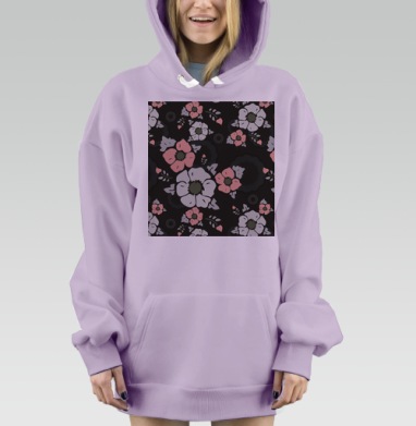 Нежные цветы анемоны на темном фоне для интерьера, Hoodie Mjhigh Dig Mel, Fiolet, утепленная