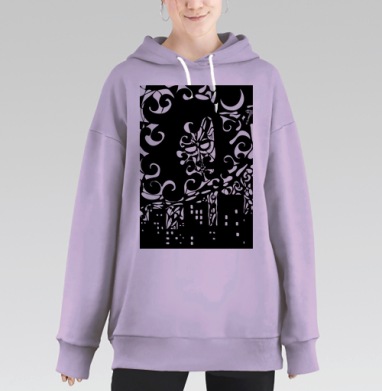 Ночная королева над городом черно-белая графика, Hoodie Long Oversize Fiolet