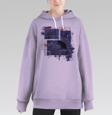 Ночная прогулка с кошкой среди светлячков ночи, Hoodie Long Oversize Fiolet