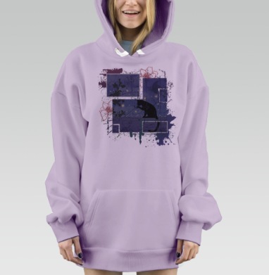Ночная прогулка с кошкой среди светлячков ночи, Hoodie Mjhigh Dig Mel, Fiolet, утепленная