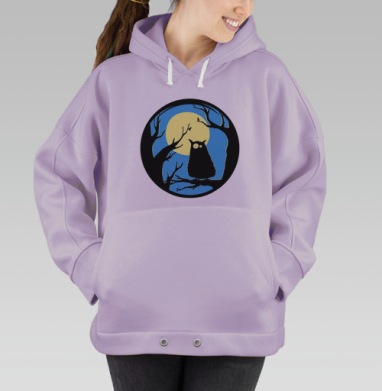 Ночное существо сова на ветке под луной CAVABUNGA, Hoodie Oversize Fiolet