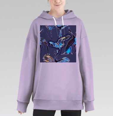 Ночной брачный танец журавлей синий цвет тренд года, Hoodie Long Oversize Fiolet