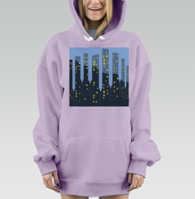 Ночной городской пейзаж с подсвеченными окнами, Hoodie Mjhigh Dig Mel, Fiolet, утепленная
