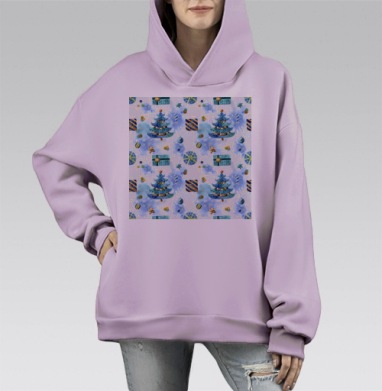 Новогодняя елка с подарками зимний уют счастливая пора, Hoodie Mono Fiolet, оверсайз, утепленная