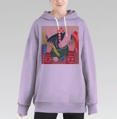 Новогодняя упаковка подарков в мешок руками, Hoodie Long Oversize Fiolet