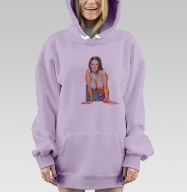 Обнажённая модель в динамичной позе с яркими оттенками телесного, Hoodie Mjhigh Dig Mel, Fiolet, утепленная