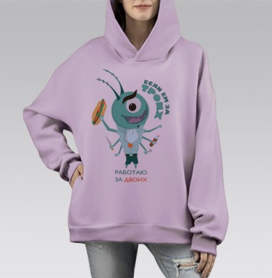 Офисный голодный работник комичный мультгерой, Hoodie Mono Fiolet, оверсайз, утепленная
