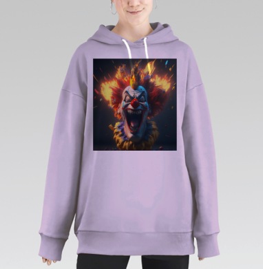 Огненный кричащий клоун с агрессией яростной, Hoodie Long Oversize Fiolet