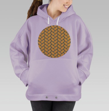 Оранжевые осенние листья на сером фоне узор, Hoodie Oversize Fiolet