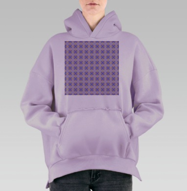 Орнаментальный узор с сиреневыми и оранжевыми цветами, Hoodie Oversize Fiolet, утепленная