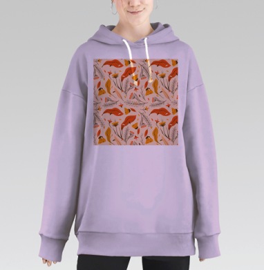 Осенние листья цветочный узор тёплые оттенки природы, Hoodie Long Oversize Fiolet