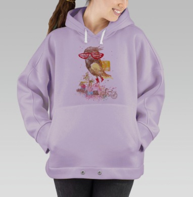 Яркая птица-турист в отпускном образе, Hoodie Oversize Fiolet