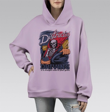 Отвлечение за рулём прямой путь к могиле, Hoodie Mono Fiolet, оверсайз, утепленная