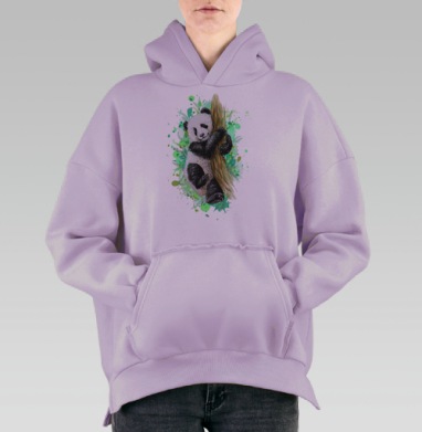 Панда обнимает дерево с зелёным фоном расслабленный уют природы, Hoodie Oversize Fiolet, утепленная