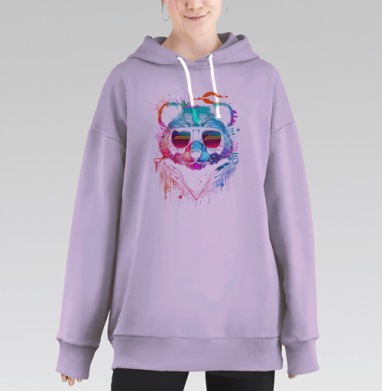 Панда в очках с закатным отражением new retro wave, Hoodie Long Oversize Fiolet
