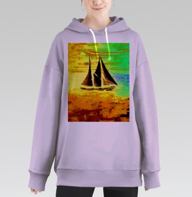 Парусная яхта на закате вечернее море спокойствие, Hoodie Long Oversize Fiolet