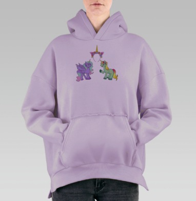 Пастельные единороги с цветочным ободком волшебства, Hoodie Oversize Fiolet, утепленная